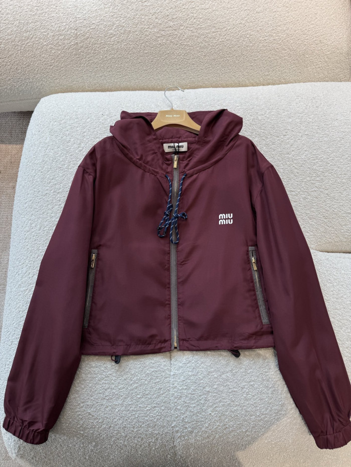 MiuMiu Amaranth Red Technical Fabric Blouson Jacket #380063