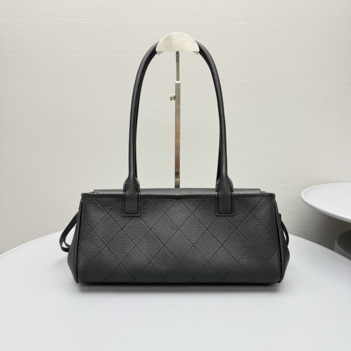 Chanel Small Shopping Bag Grained Calfskin Gold-tone Metal Black #380058