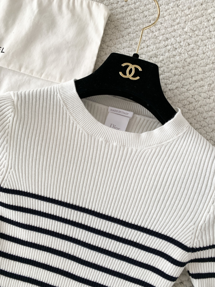 Dior Women's Knitted Striped Short-sleeved Sweater #380121