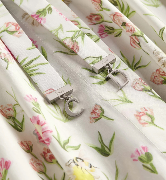 Dior Mid-length Shirt Dress in Cotton Poplin Multicolor Daisy Garden Pattern With Belt #380098