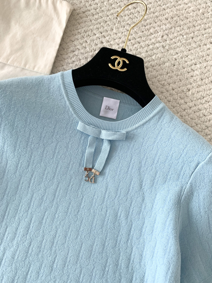 DIOR Short-Sleeved Sweater Blue Dior Oblique Technical Jacquard #380031