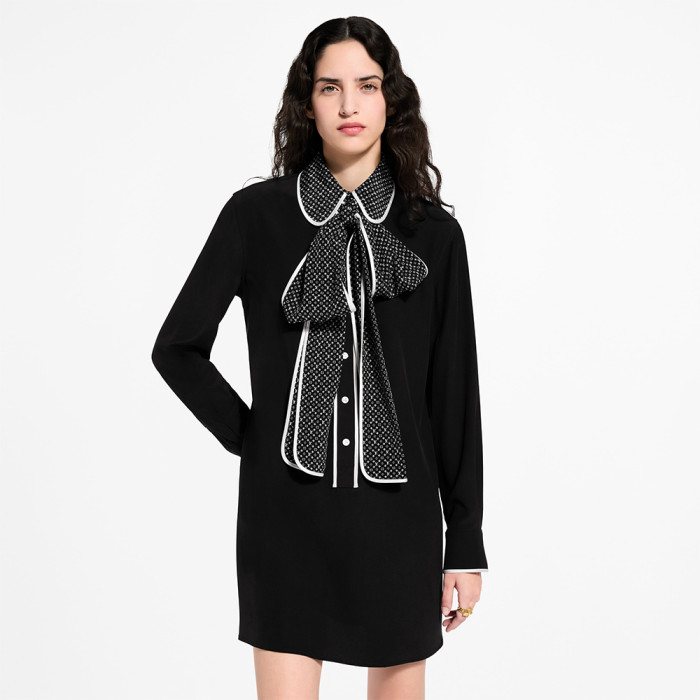 LOUIS VUITTON Monogram Collar Long-Sleeved Dress #379936