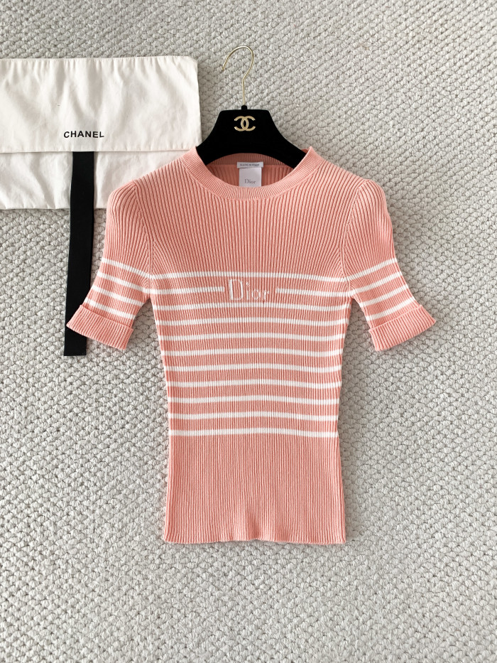 Dior Women's Knitted Striped Short-sleeved Sweater #380121