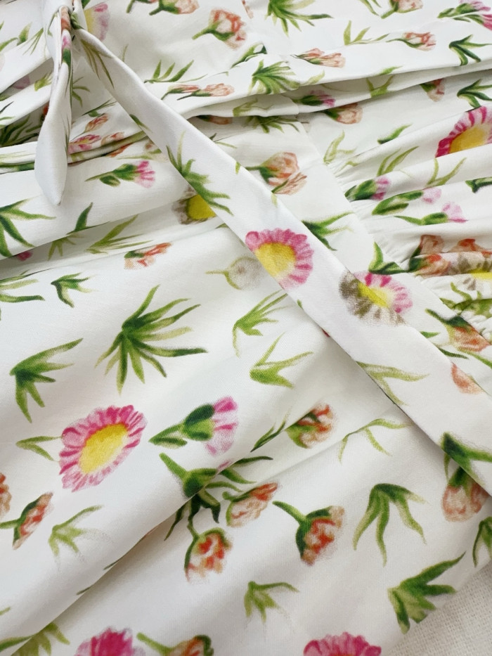 Dior Mid-length Shirt Dress in Cotton Poplin Multicolor Daisy Garden Pattern With Belt #380098
