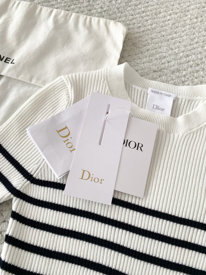 Dior Women's Knitted Striped Short-sleeved Sweater #380121