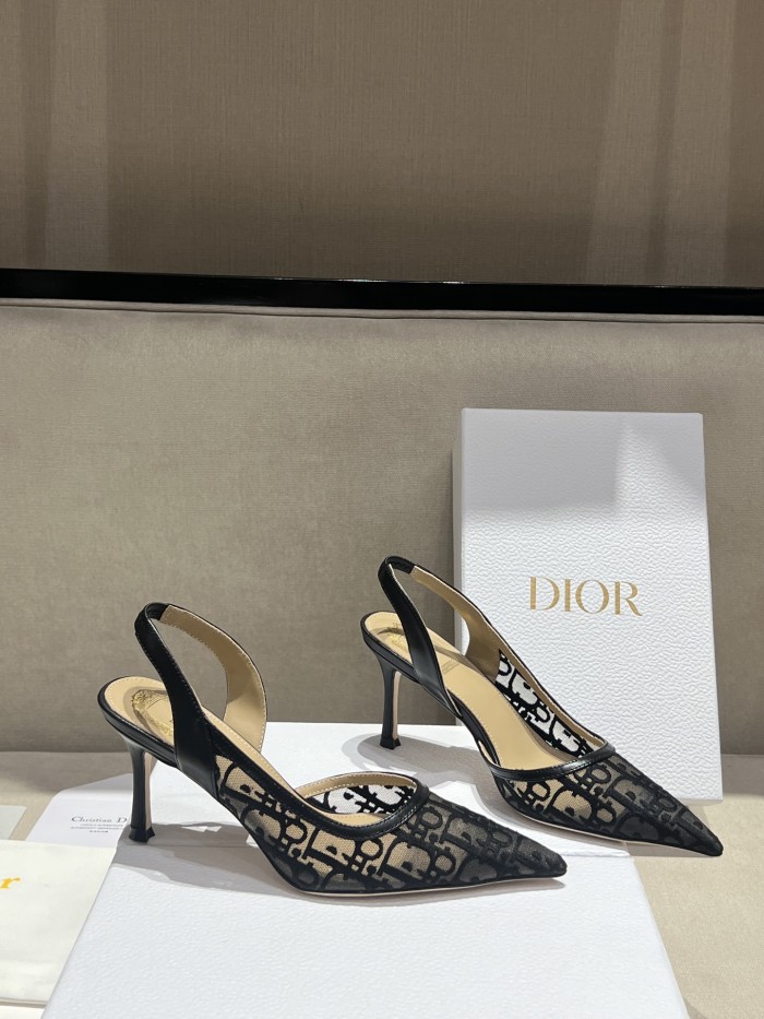 DIOR Adiorable Slingback Pump Black Dior Oblique Embroidered Mesh #380126