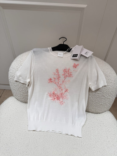 DIOR Short Sleeved Embroidered Sweater White Virgin Wool and Silk #380303