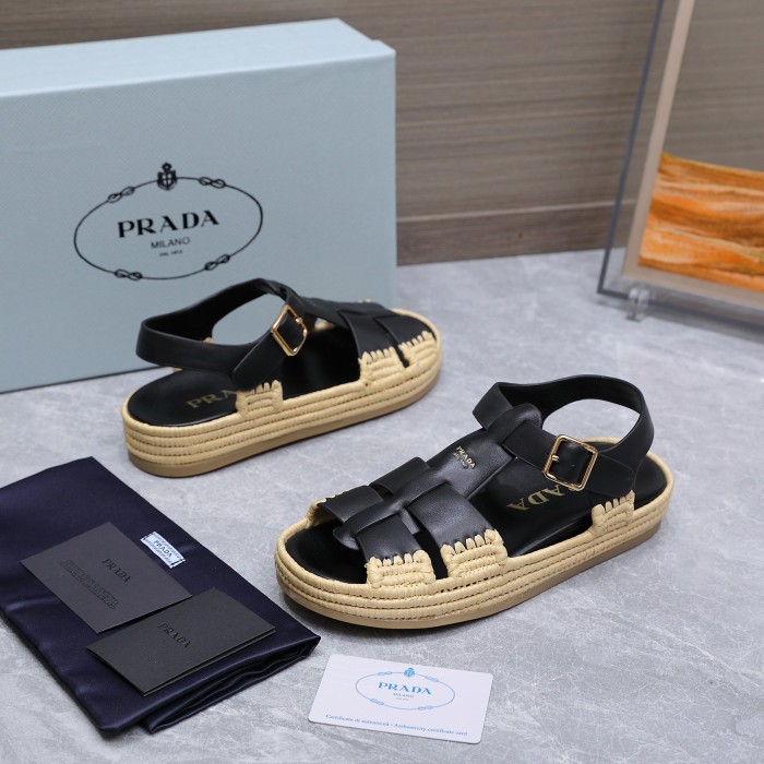 Prada Leather Fisherman Espadrille Sandals #380312