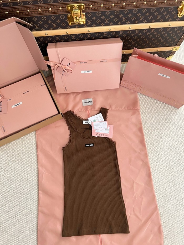 MiuMiu Cocoa Brown Garment-dyed Cotton Tank Top #380244