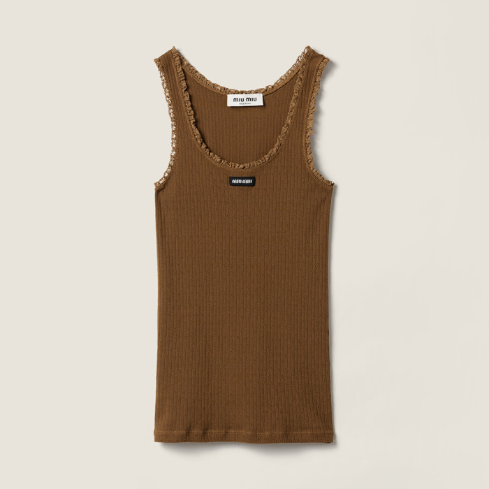 MiuMiu Cocoa Brown Garment-dyed Cotton Tank Top #380244