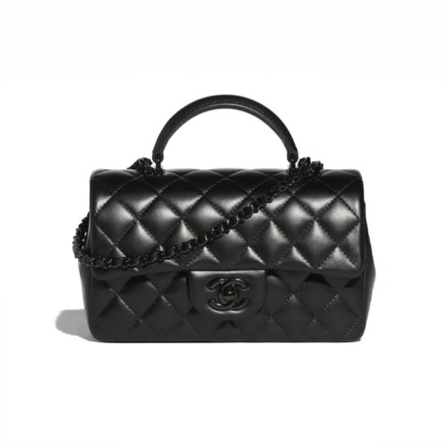 Chanel So Black Quilted Lambskin Mini Rectangular Classic Single Flap #378297