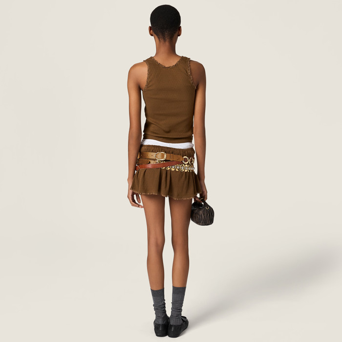 MiuMiu Cocoa Brown Garment-dyed Cotton Tank Top #380244