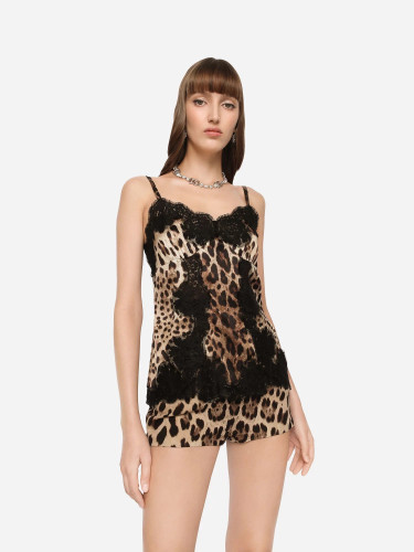 Dolce&gabbana Leopard-print Satin Top With Lace Inlay in Animal Print #380457