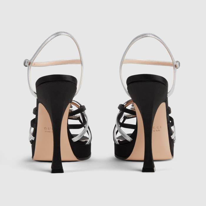 GUCCI Women's Pump With Crystal Interlocking G in Black and Leather 12.5 CM#381122