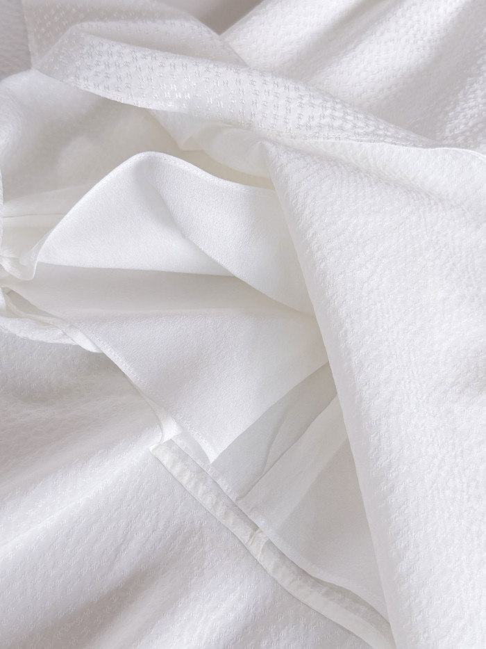 Chanel Long Sleeved Midi Skirt Blouse Silk Jacquard Silk White #381092