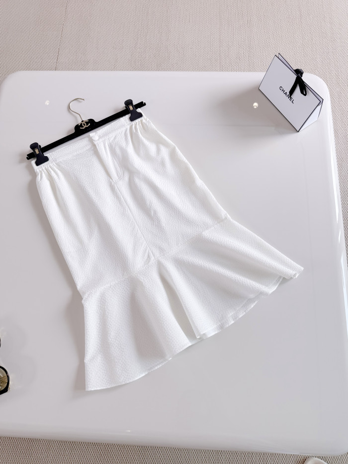 Chanel Long Sleeved Midi Skirt Blouse Silk Jacquard Silk White #381092