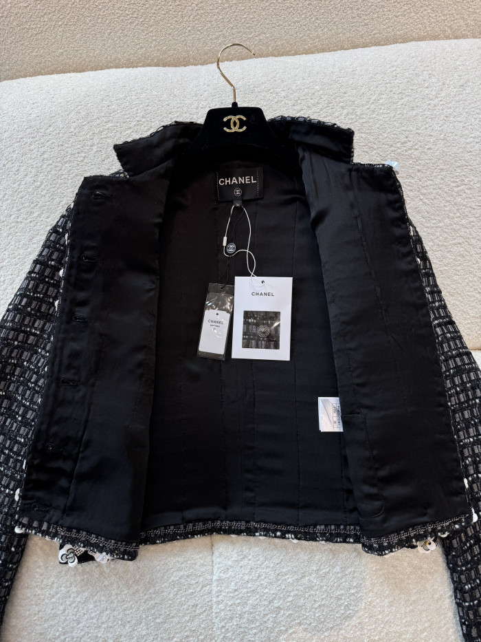 Chanel Black and White Tweed Texture Jacket#330746