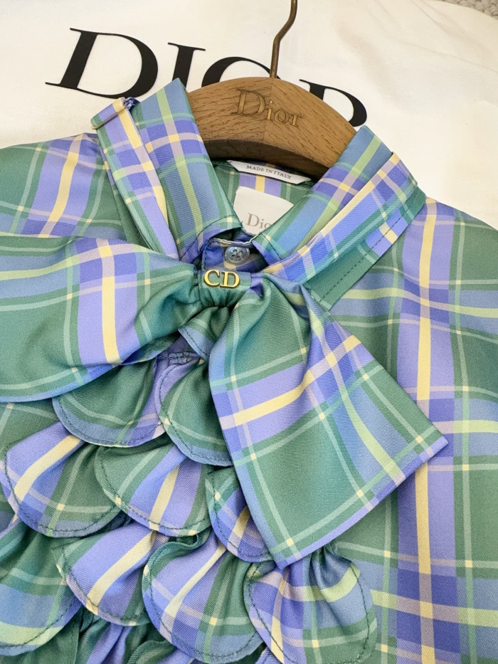 DIOR Blouse with Removable Bow Multicolor Check n Dior Silk Twill #380322