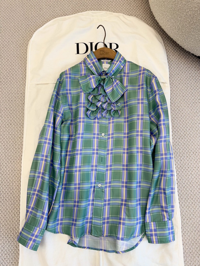 DIOR Blouse with Removable Bow Multicolor Check n Dior Silk Twill #380322