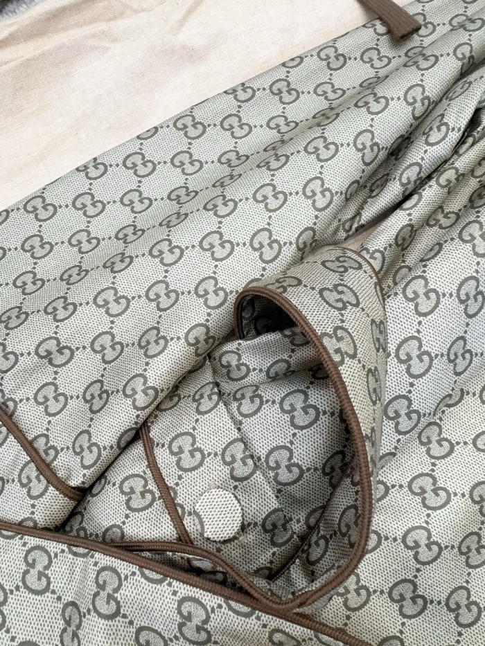 GUCCI Printed Silk Twill Leisure Pants Shirt in Beige and Dark Brown #381179