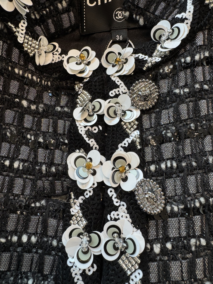 Chanel Black and White Tweed Texture Jacket#330746