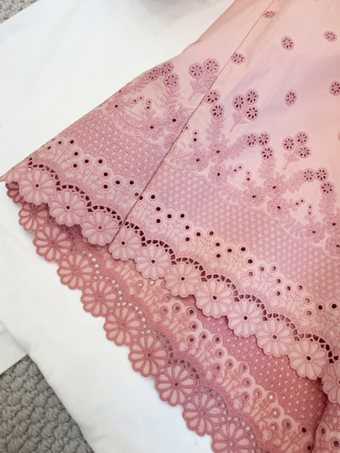 Valentino Sangallo Lace Top Shorts With Fleurs Ajours Margheritine Pattern for Woman in Pink #381095