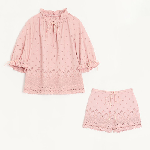 Valentino Sangallo Lace Top Shorts With Fleurs Ajours Margheritine Pattern for Woman in Pink #381095