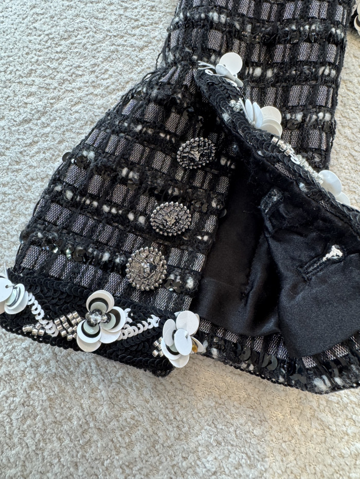 Chanel Black and White Tweed Texture Jacket#330746