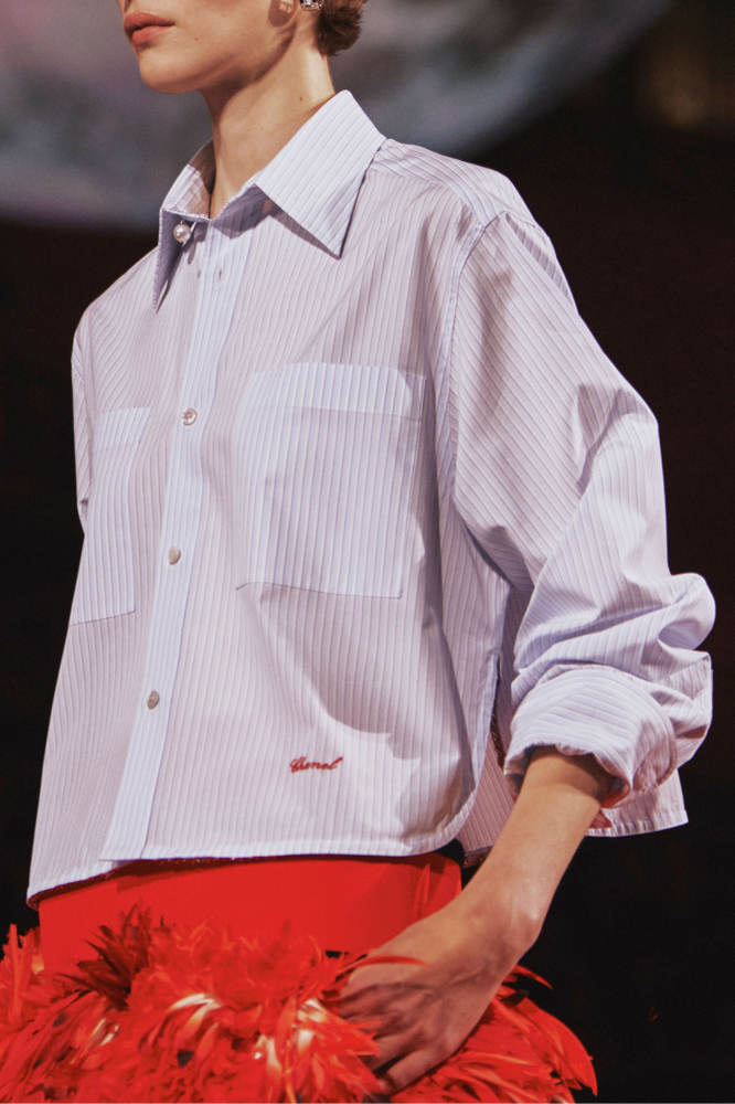 Chanel Top-quality Version Long-sleeved Shirt Cotton Poplin Blue White #381261