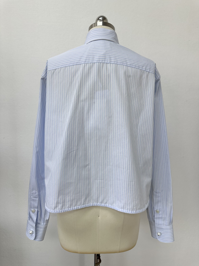 Chanel Top-quality Version Long-sleeved Shirt Cotton Poplin Blue White #381261