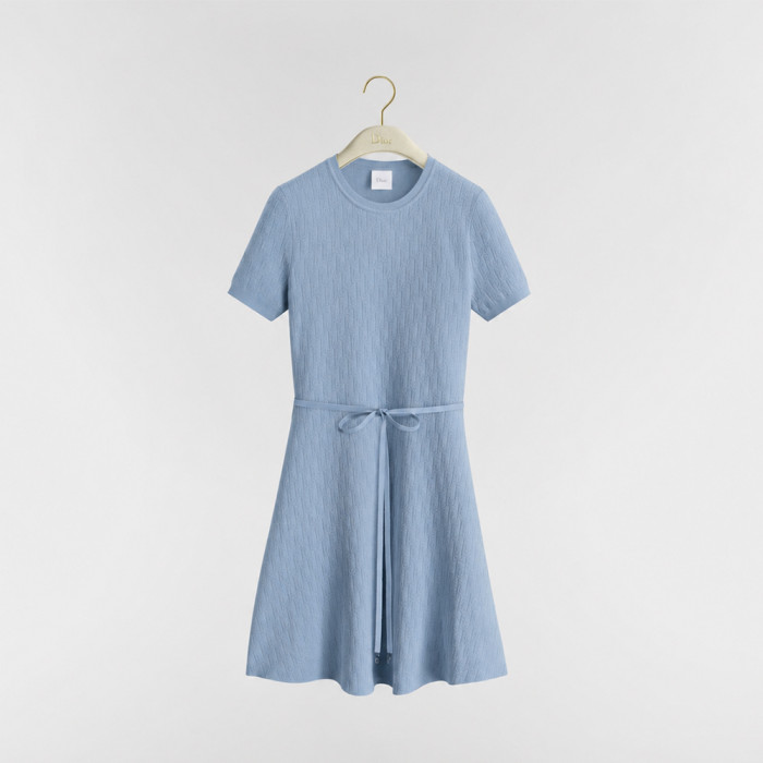 DIOR Short Flared Dress with Belt Navy Blue Dior Oblique Technical Jacquard #381327