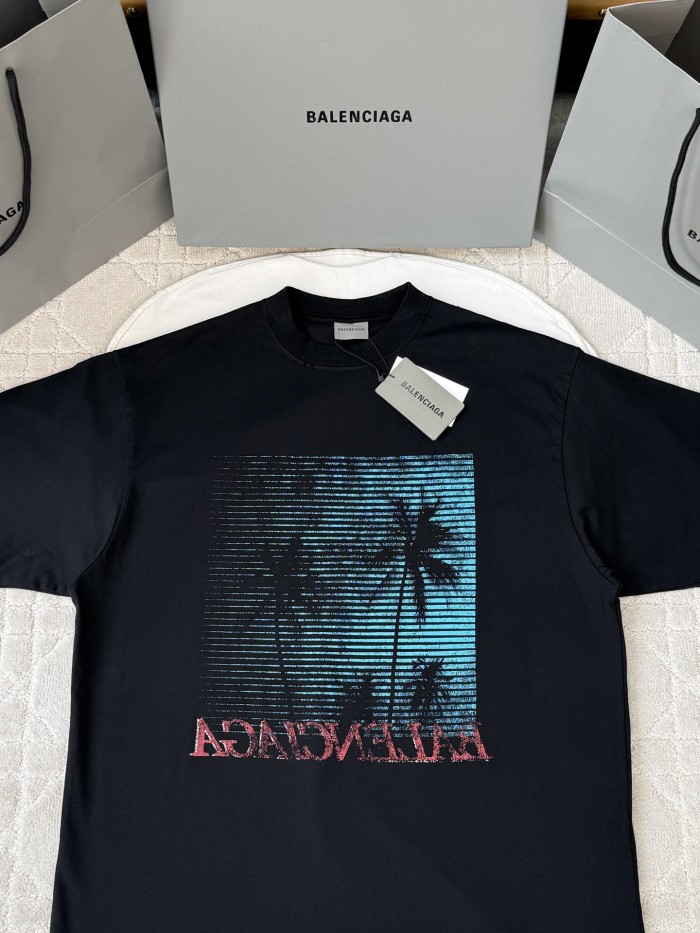 Balenciaga Black Coconut Jungle Round Neck Short Sleeves #381247