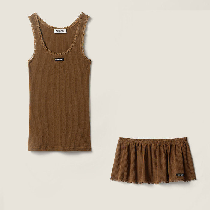 MiuMiu Cocoa Brown Garment-dyed Cotton Tank Top Miniskrit #381223