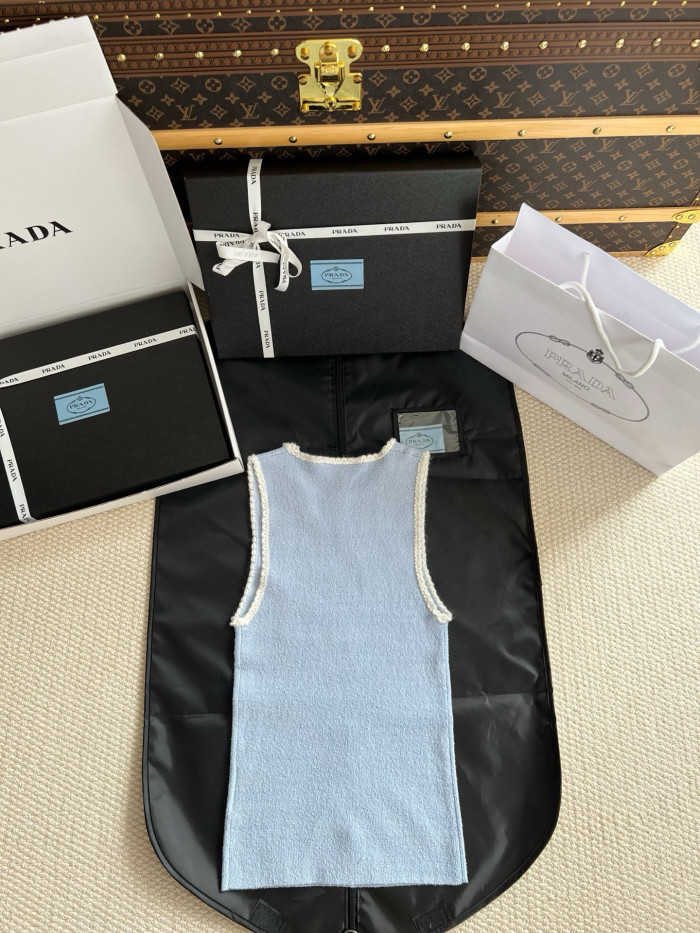 PRADA Sky Blue Embroidered Cotton Tank Top #381466