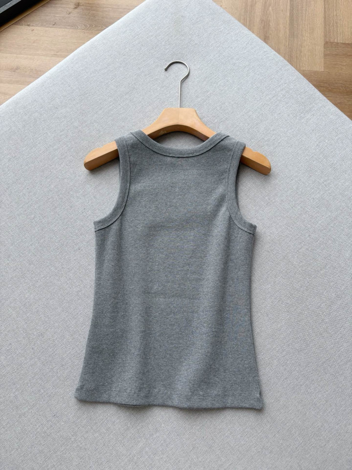 MiuMiu Grey Ribbed Jersey Tank Top #381442