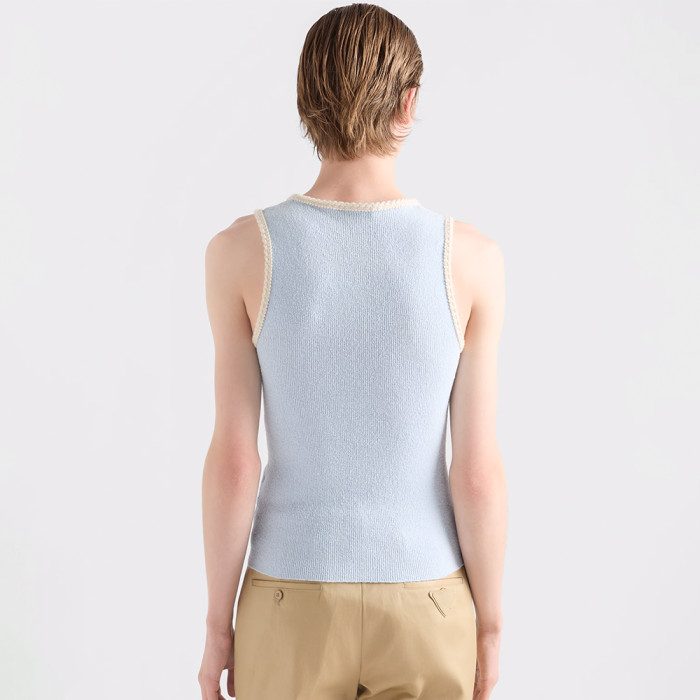 PRADA Sky Blue Embroidered Cotton Tank Top #381466
