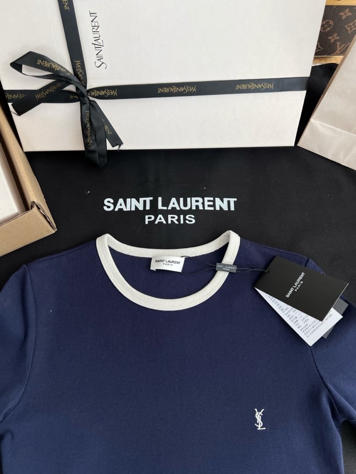 Saint Laurent CASSANDRE_T-shirt in ribbed cotton jersey in Blue #381467