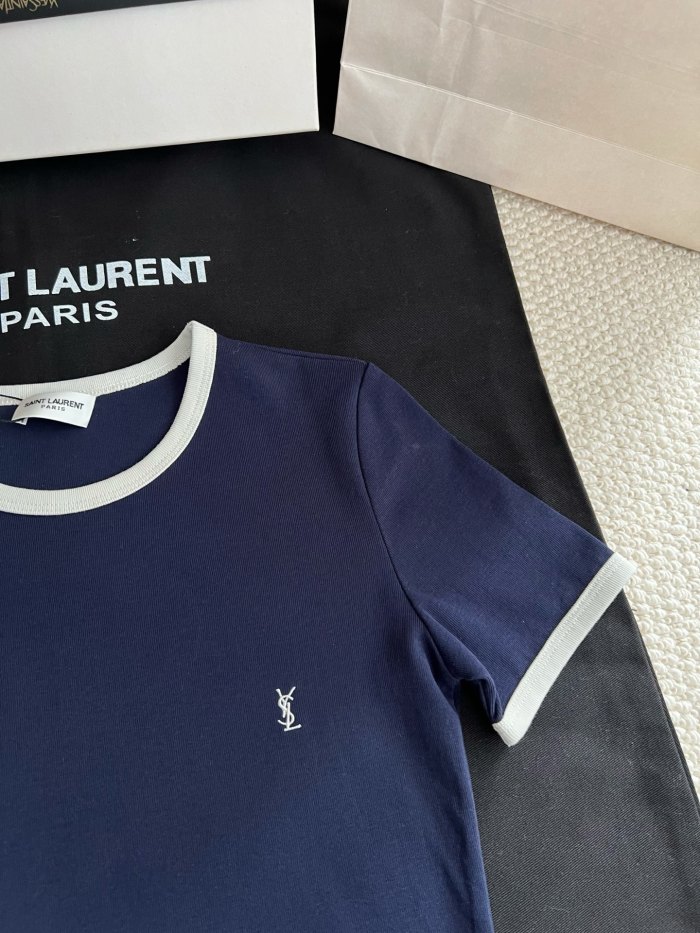 Saint Laurent CASSANDRE_T-shirt in ribbed cotton jersey in Blue #381467