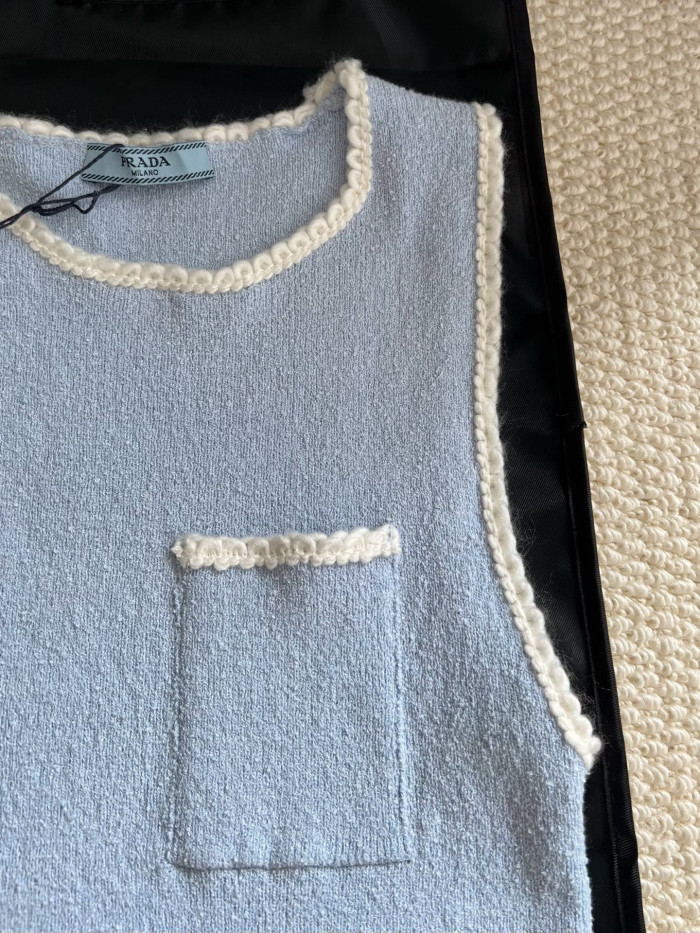 PRADA Sky Blue Embroidered Cotton Tank Top #381466