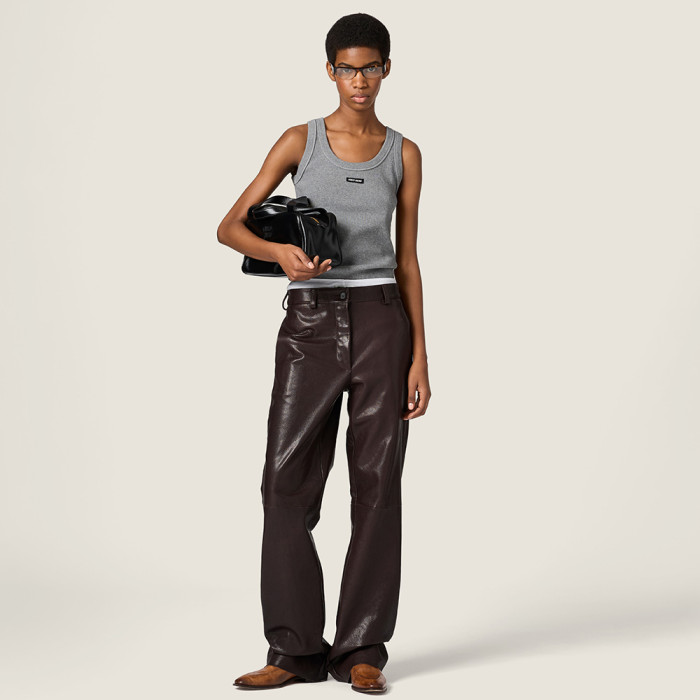 MiuMiu Grey Ribbed Jersey Tank Top #381442