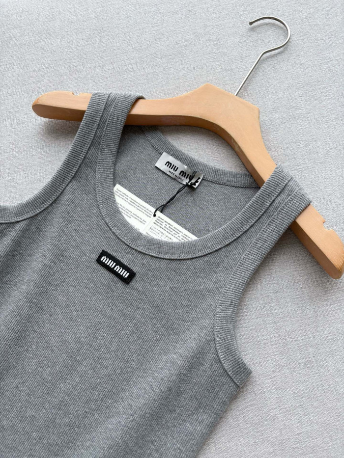 MiuMiu Grey Ribbed Jersey Tank Top #381442