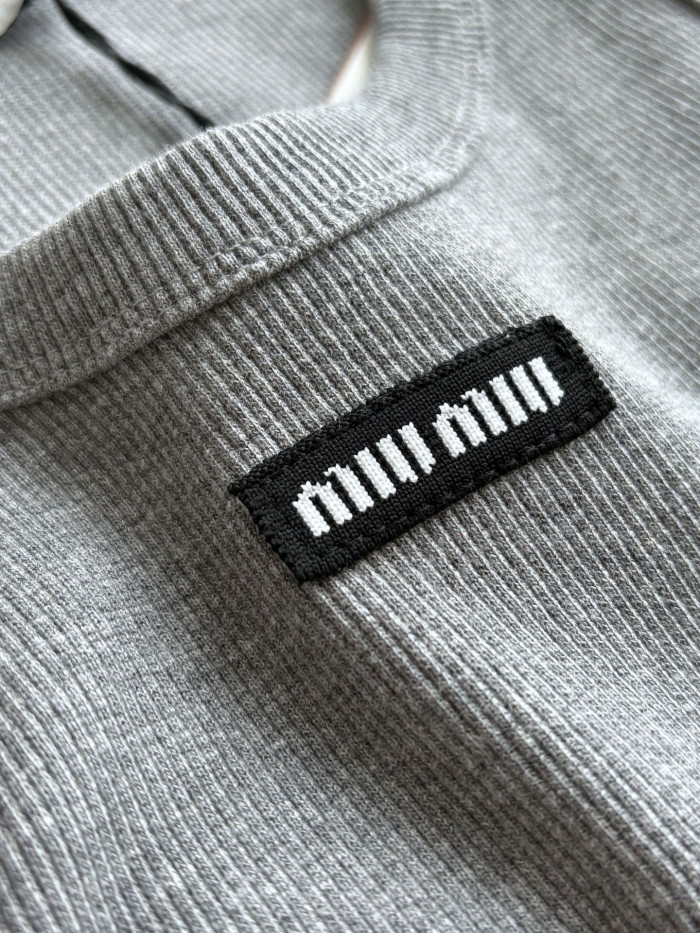 MiuMiu Grey Ribbed Jersey Tank Top #381442