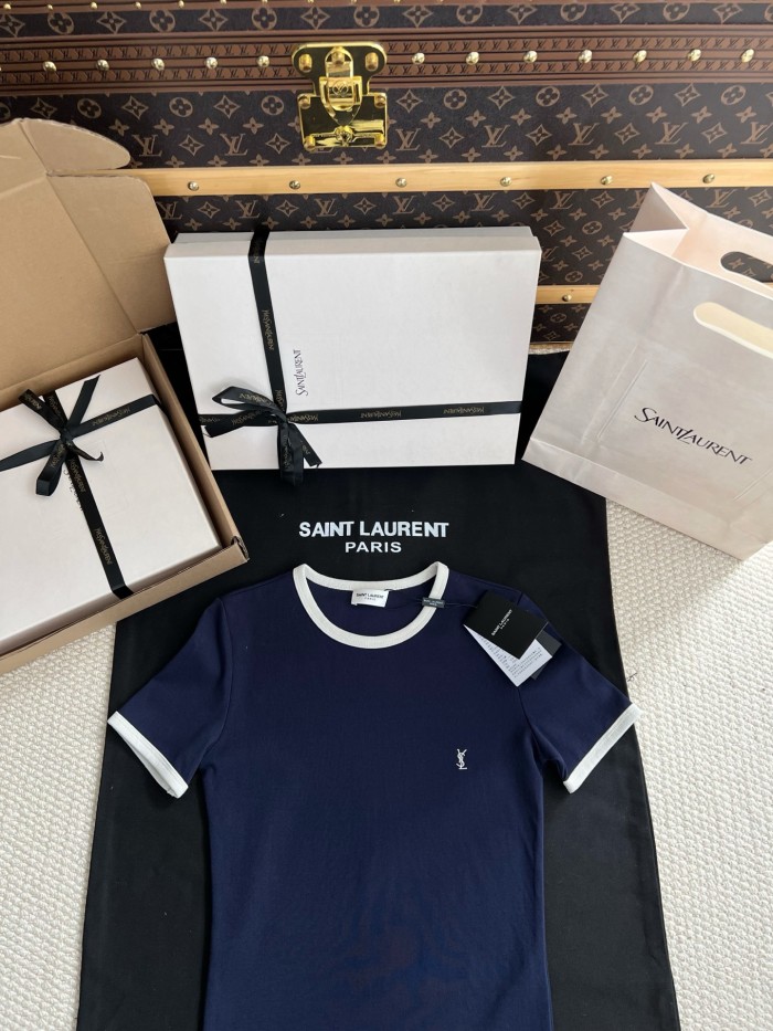 Saint Laurent CASSANDRE_T-shirt in ribbed cotton jersey in Blue #381467