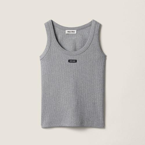 MiuMiu Grey Ribbed Jersey Tank Top #381442