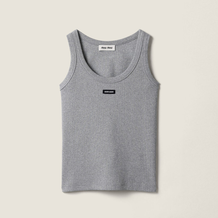 MiuMiu Grey Ribbed Jersey Tank Top #381442