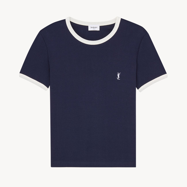 Saint Laurent CASSANDRE_T-shirt in ribbed cotton jersey in Blue #381467