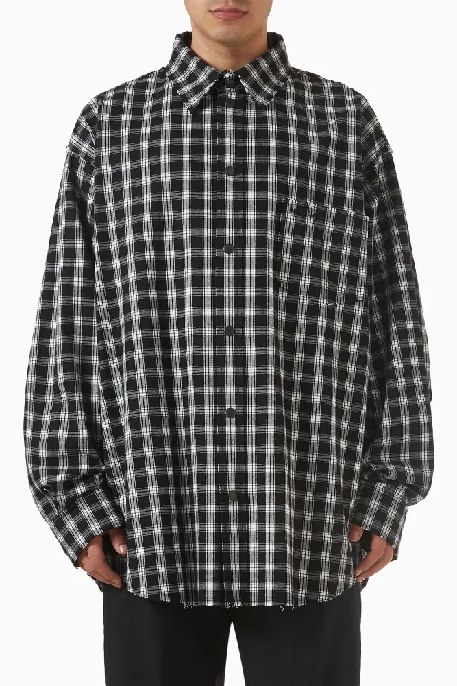  Balenciaga Black Raw Edge Overshirt in Washed Cotton #381525