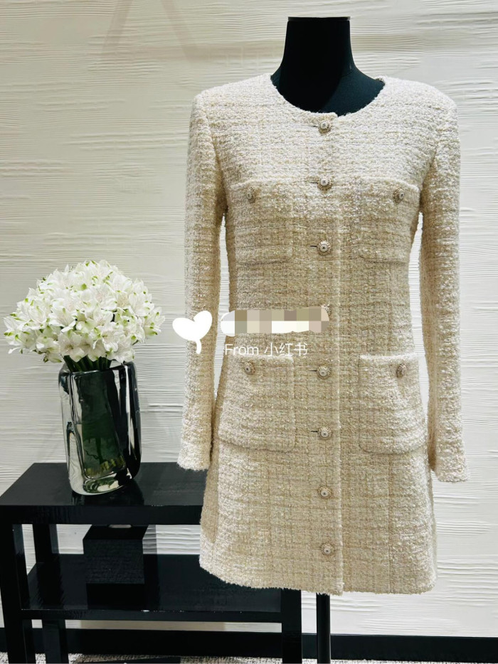 CHANEL Short dress Cotton Tweed Ecru #381530