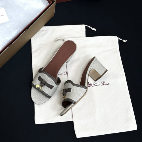 Loro Piana Linen Pendant High Heel Sandals Slippers #381477