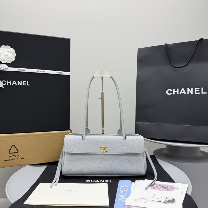 Chanel Small Shopping Bag Grained Calfskin Gold-tone Metal Black #380058